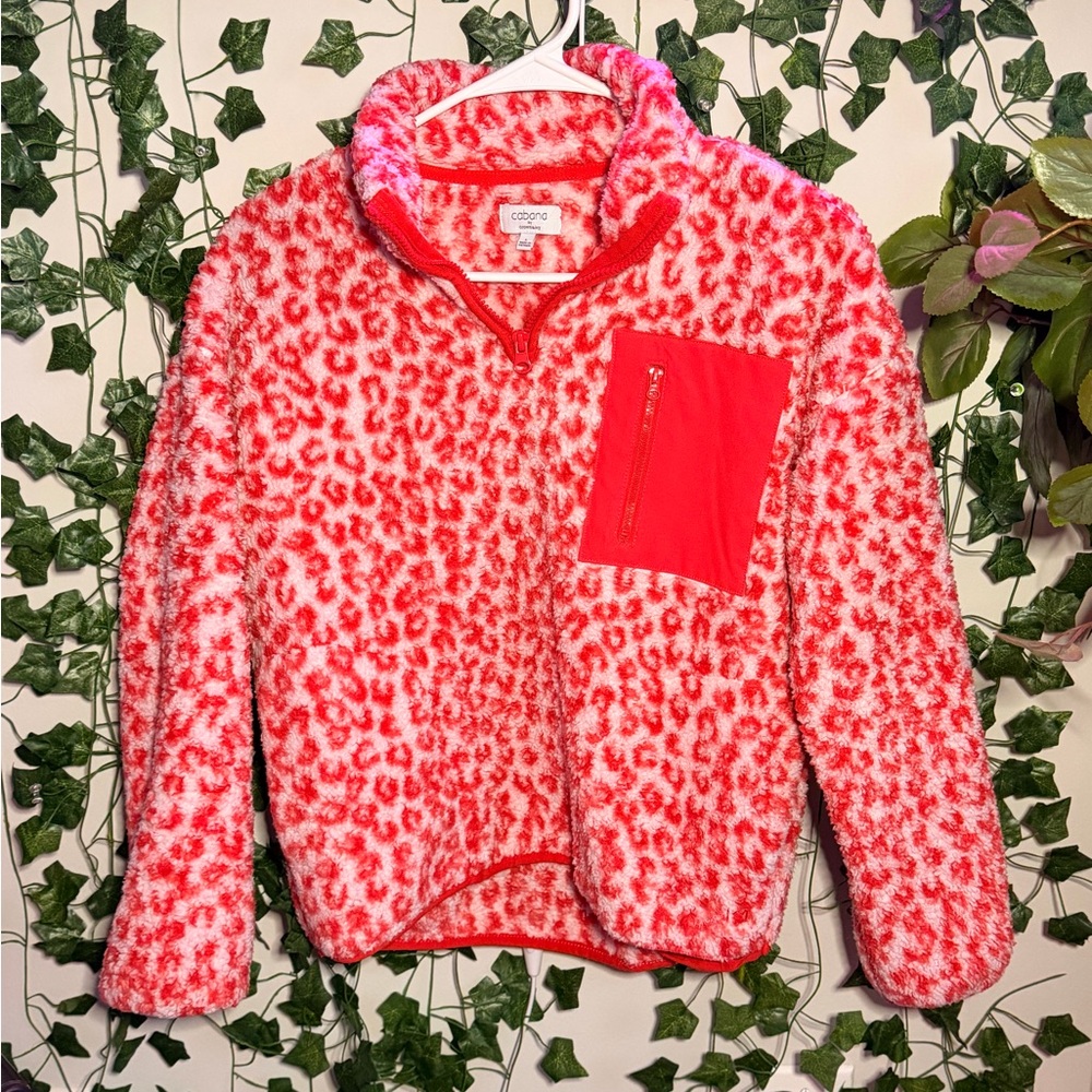 Red Leopard Print Fleece Hoodie
